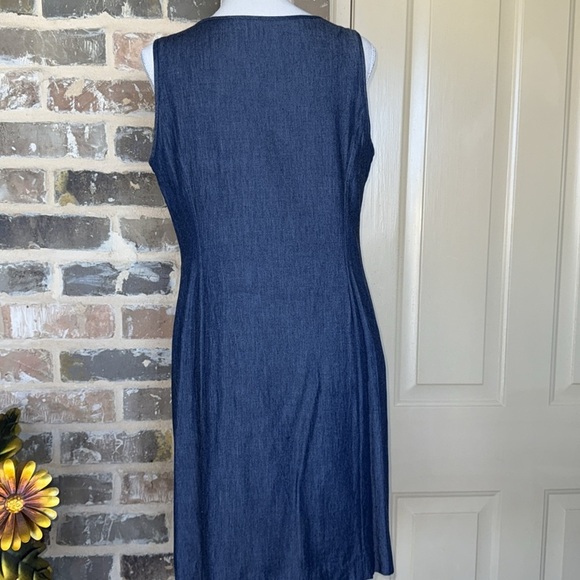 Nine West Chambray Denim Sleeveless Sheath Mini Dress Denim Silver Zip Front - Picture 4 of 13